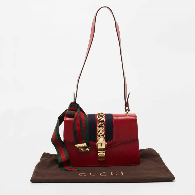 Pre Owned Gucci Red Leather Sylvie Shoulder Bag