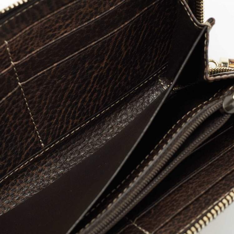 Pre Owned Gucci Beige/Brown GG Canvas and Leather Bamboo Tassel Zip Around Wallet