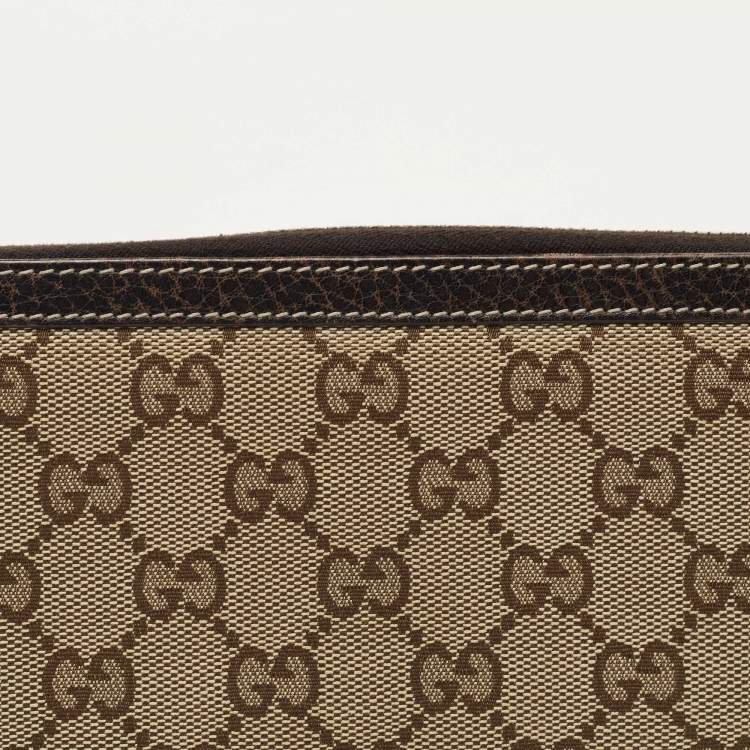 Pre Owned Gucci Beige/Brown GG Canvas and Leather Bamboo Tassel Zip Around Wallet