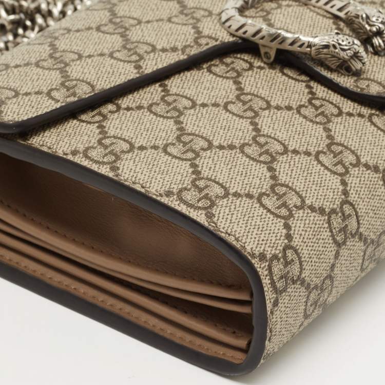 Pre Owned Gucci Beige GG Supreme Canvas and Leather Dionysus Wallet On Chain