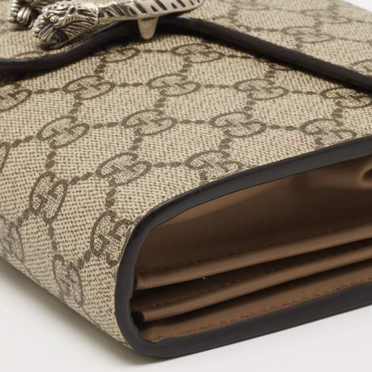 Pre Owned Gucci Beige GG Supreme Canvas and Leather Dionysus Wallet On Chain