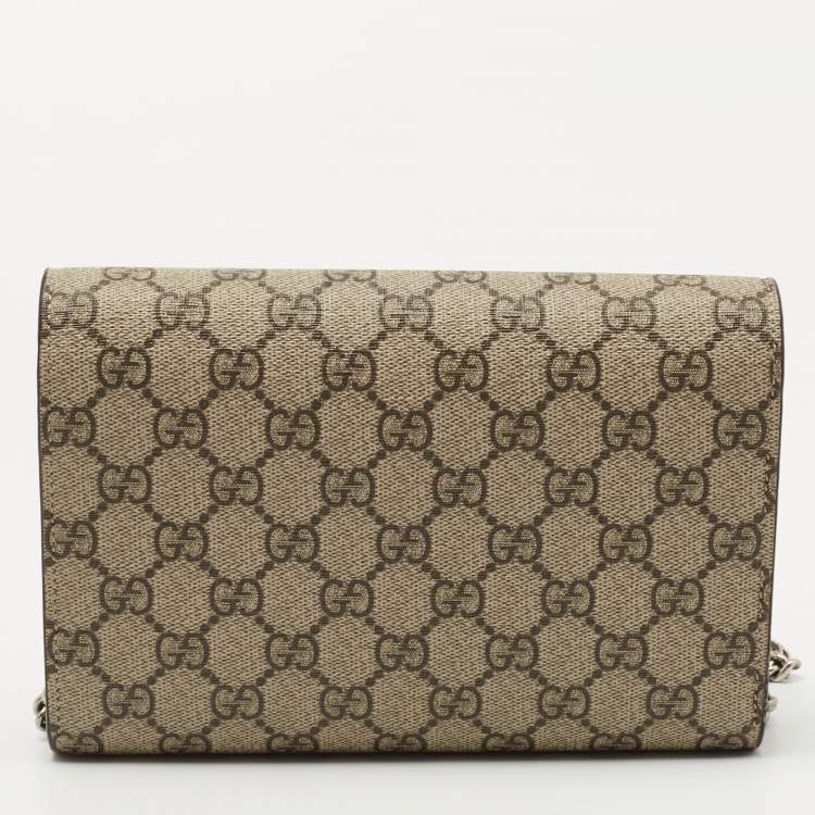 Pre Owned Gucci Beige GG Supreme Canvas and Leather Dionysus Wallet On Chain