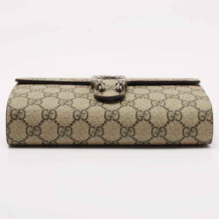Pre Owned Gucci Beige GG Supreme Canvas and Leather Dionysus Wallet On Chain