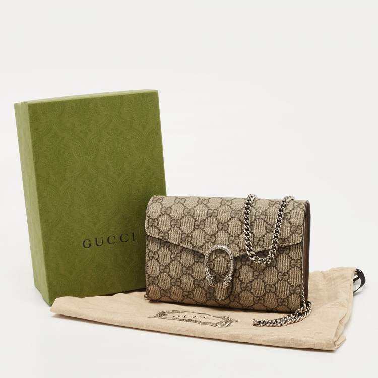 Pre Owned Gucci Beige GG Supreme Canvas and Leather Dionysus Wallet On Chain