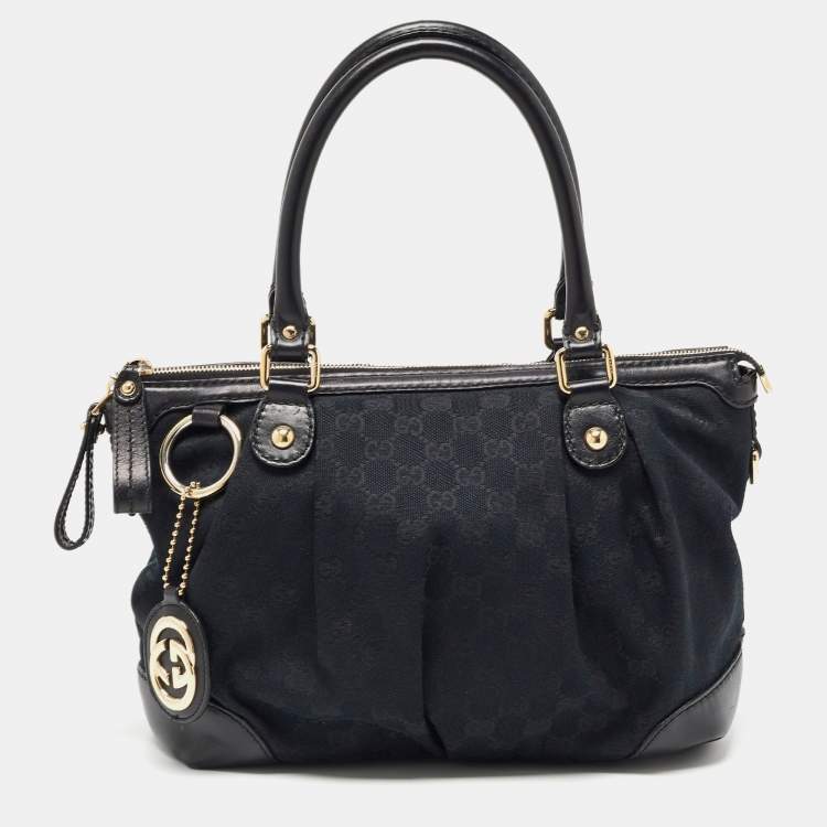 Pre Owned Gucci Black GG Canvas and Leather Sukey Tote