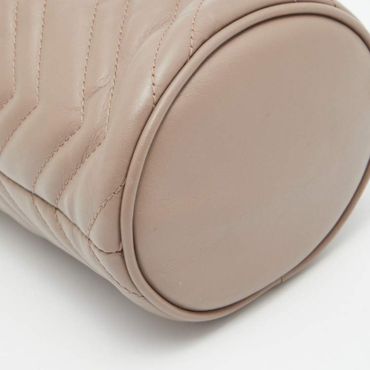 Pre Owned Gucci Beige Matelassé Leather Mini GG Marmont Torchon Bucket Bag
