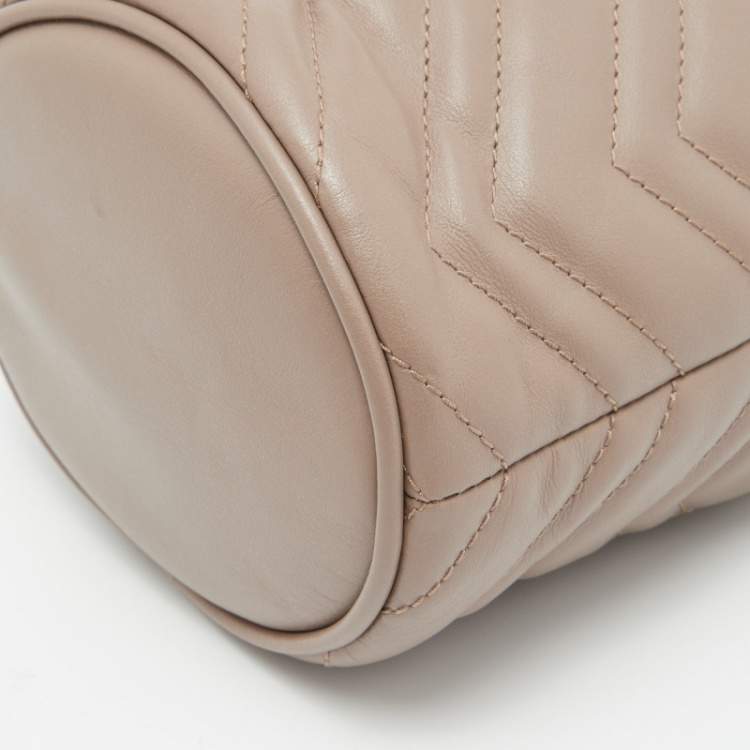 Pre Owned Gucci Beige Matelassé Leather Mini GG Marmont Torchon Bucket Bag