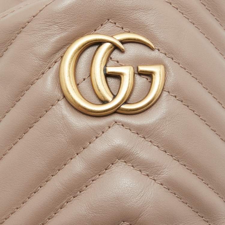 Pre Owned Gucci Beige Matelassé Leather Mini GG Marmont Torchon Bucket Bag