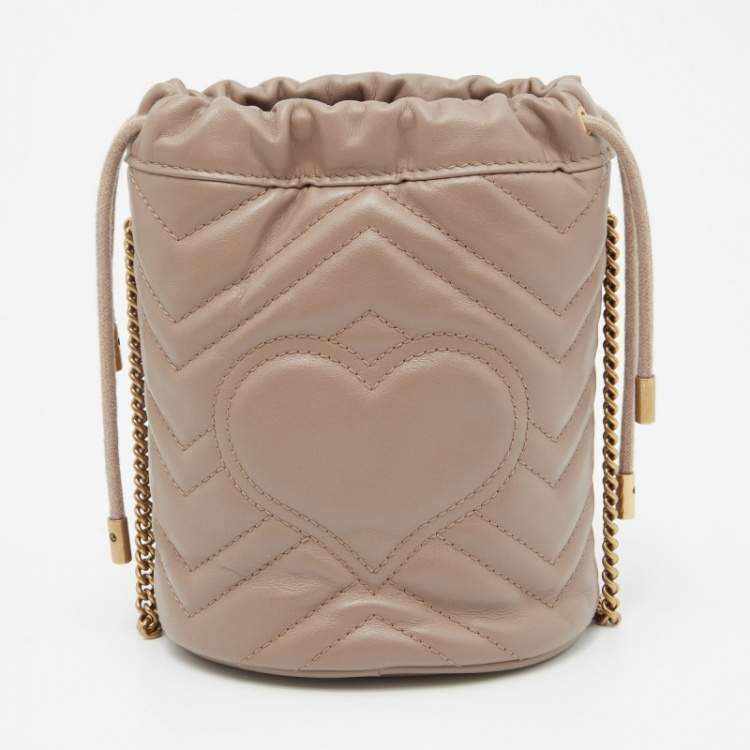 Pre Owned Gucci Beige Matelassé Leather Mini GG Marmont Torchon Bucket Bag