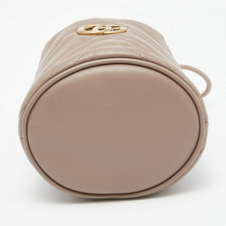 Pre Owned Gucci Beige Matelassé Leather Mini GG Marmont Torchon Bucket Bag