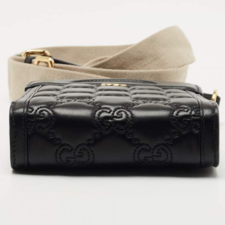 Pre Owned Gucci Black Guccissima Leather Mini Cut Out Handle Crossbody Bag