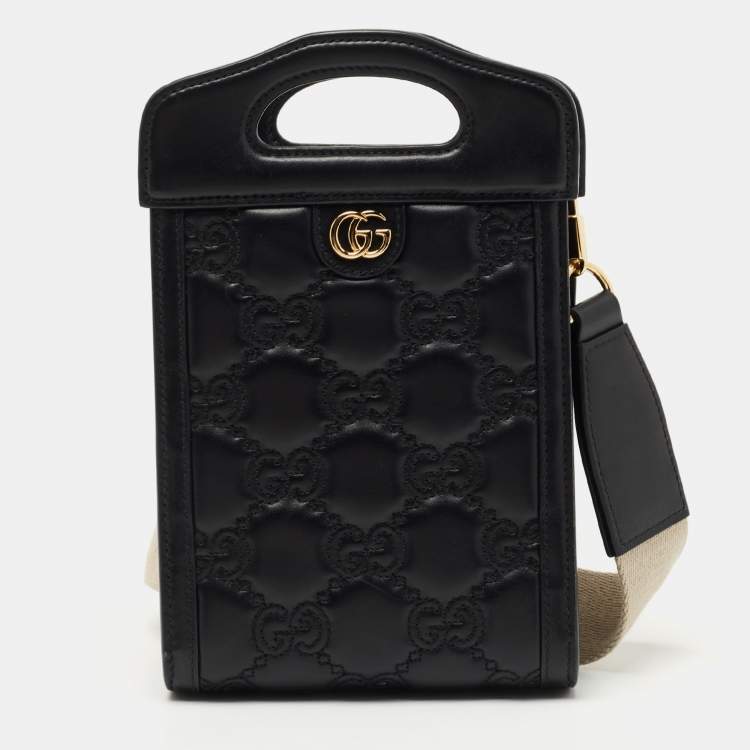 Pre Owned Gucci Black Guccissima Leather Mini Cut Out Handle Crossbody Bag