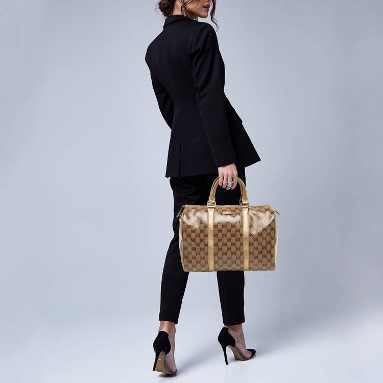 Gucci Gold GG Crystal Canvas and Leather Medium Joy Boston Bag