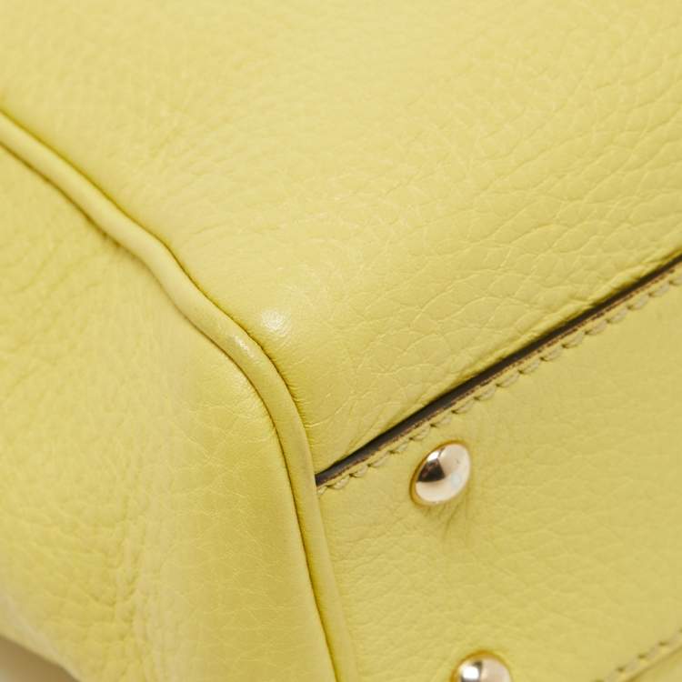 Pre Owned Gucci Yellow Leather Mini Bamboo Tote