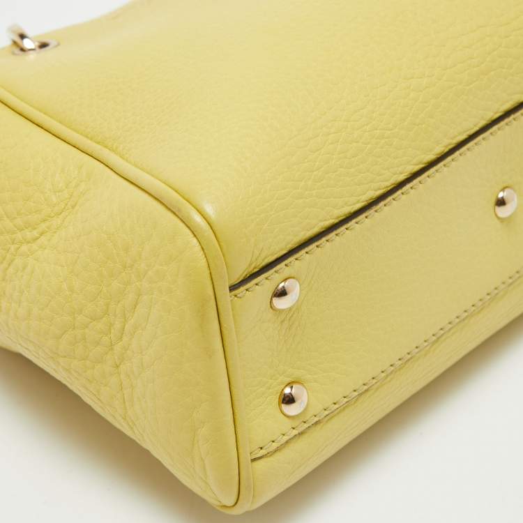 Pre Owned Gucci Yellow Leather Mini Bamboo Tote