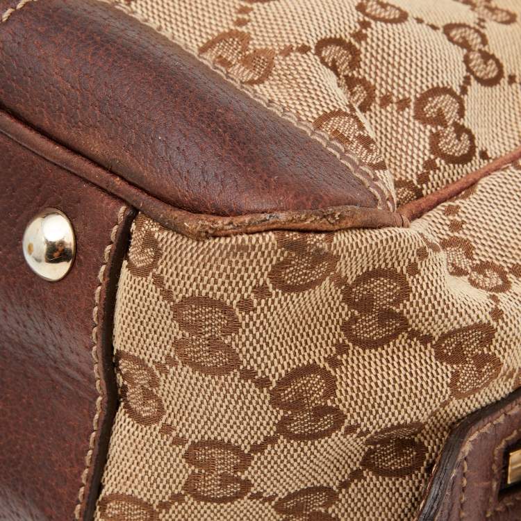 Pre Owned Gucci Beige/Brown GG Canvas and Leather Princy Boston Bag