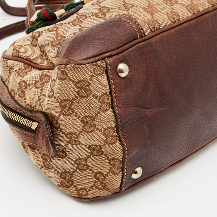 Pre Owned Gucci Beige/Brown GG Canvas and Leather Princy Boston Bag
