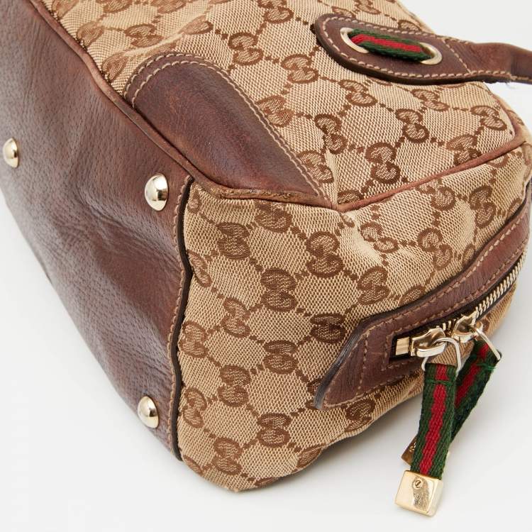 Pre Owned Gucci Beige/Brown GG Canvas and Leather Princy Boston Bag