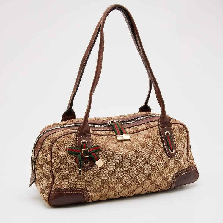 Pre Owned Gucci Beige/Brown GG Canvas and Leather Princy Boston Bag