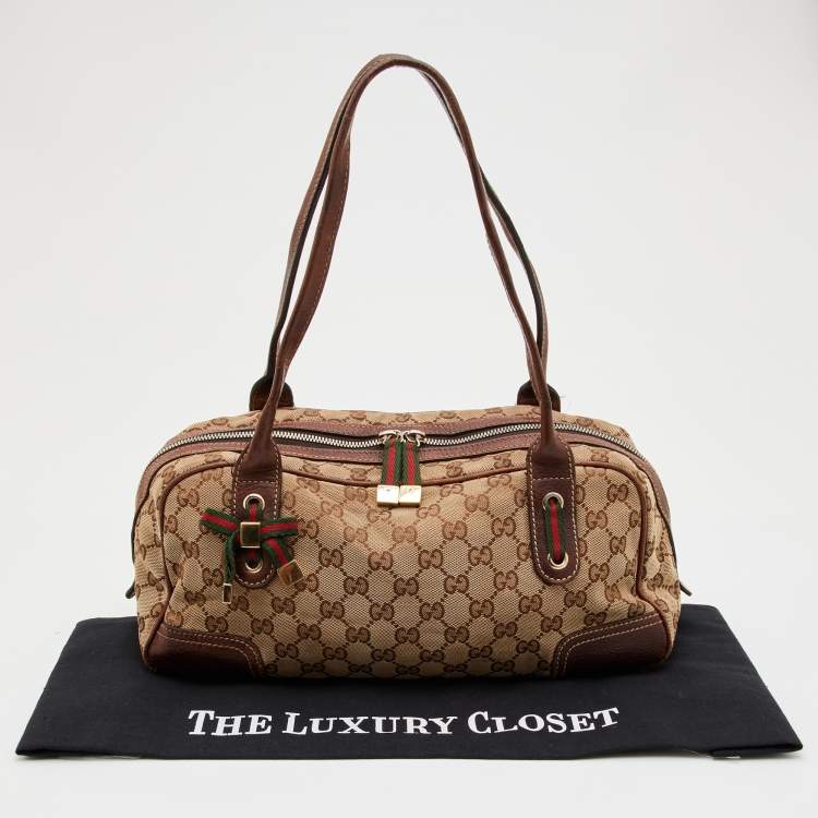 Pre Owned Gucci Beige/Brown GG Canvas and Leather Princy Boston Bag