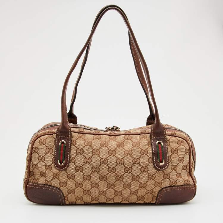 Pre Owned Gucci Beige/Brown GG Canvas and Leather Princy Boston Bag