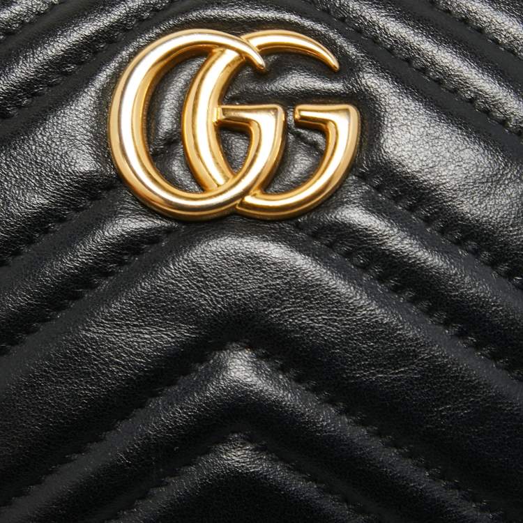 Pre Owned Gucci Black Matelassé Leather Mini GG Marmont Camera Bag