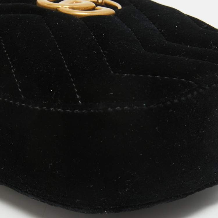 Pre Owned Gucci Black Matelassé Velvet GG Marmont Belt Bag