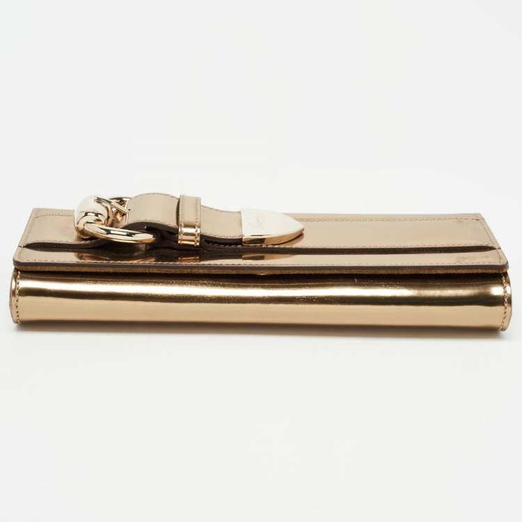 Pre Owned Gucci Gold Patent Leather Romy Clutch