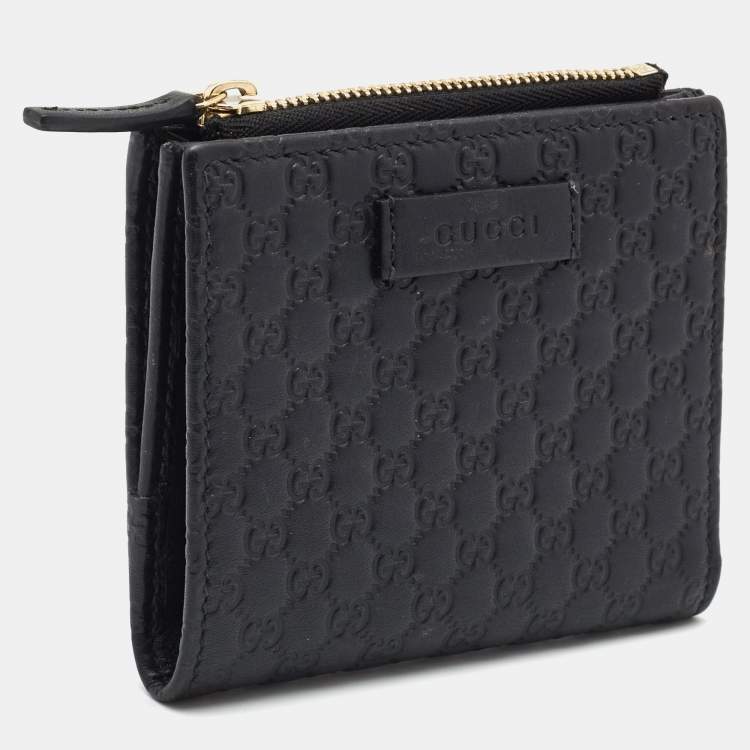 مملوكة مسبقًا Gucci Black Guccissima Leather Zip Card Case
