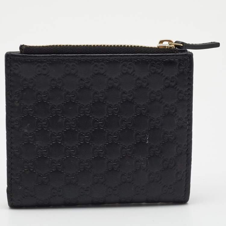 مملوكة مسبقًا Gucci Black Guccissima Leather Zip Card Case