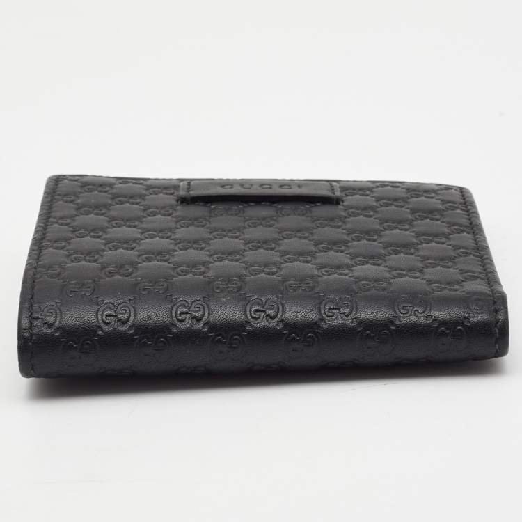 مملوكة مسبقًا Gucci Black Guccissima Leather Zip Card Case