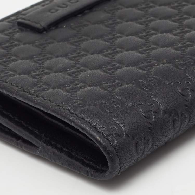 مملوكة مسبقًا Gucci Black Guccissima Leather Zip Card Case