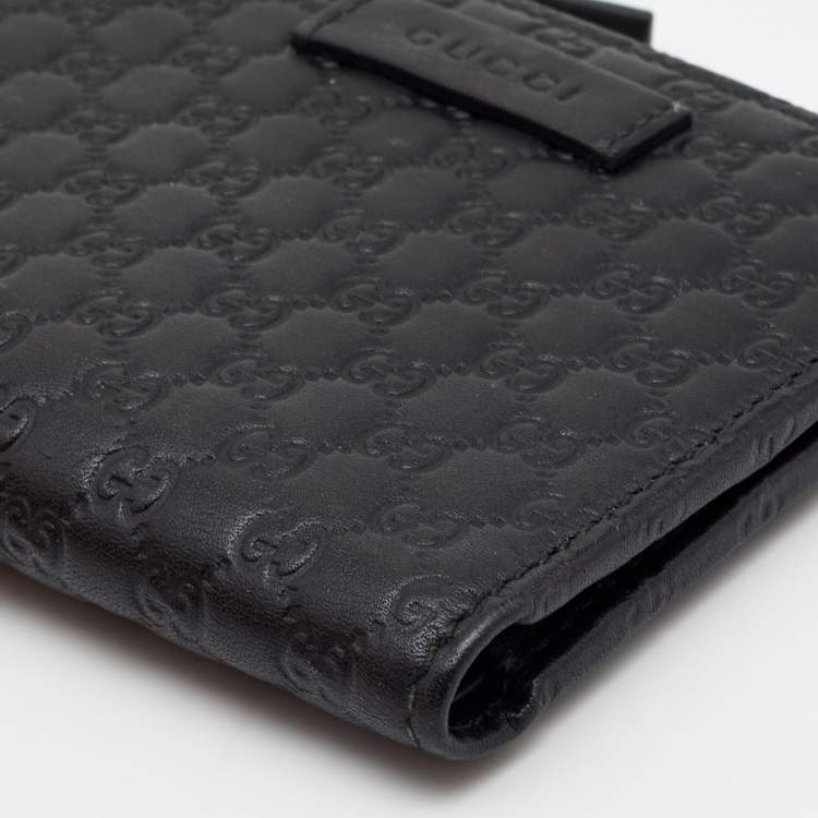 مملوكة مسبقًا Gucci Black Guccissima Leather Zip Card Case