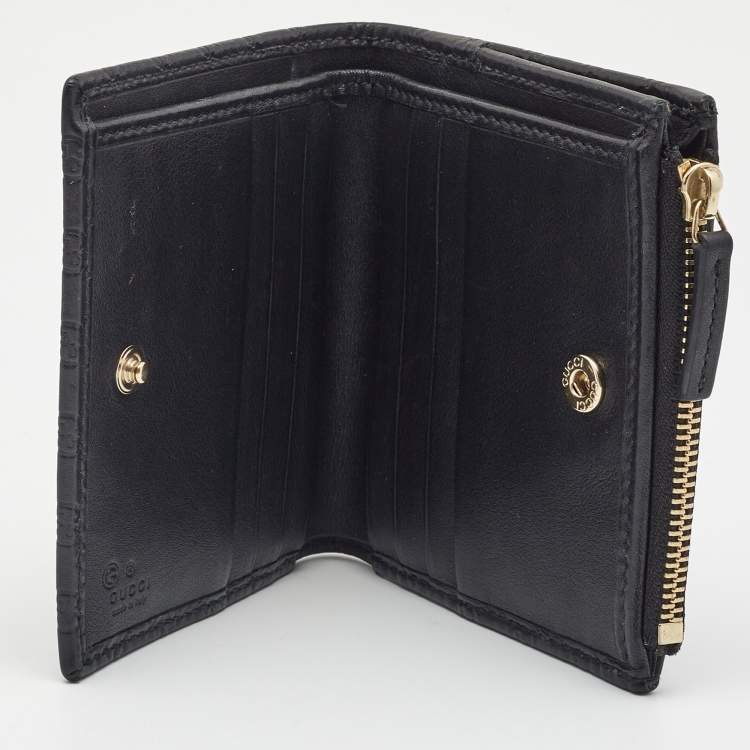 مملوكة مسبقًا Gucci Black Guccissima Leather Zip Card Case