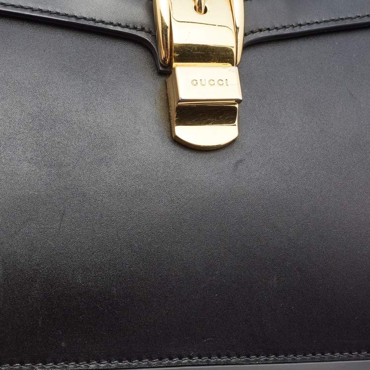 Pre Owned Gucci Black Leather Medium Sylvie Top Handle Bag