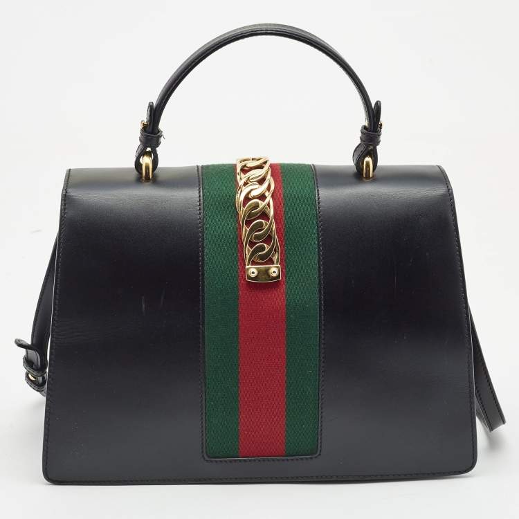Pre Owned Gucci Black Leather Medium Sylvie Top Handle Bag
