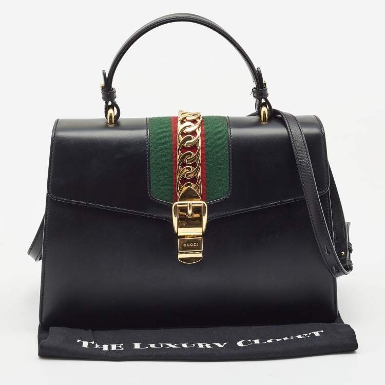 Pre Owned Gucci Black Leather Medium Sylvie Top Handle Bag