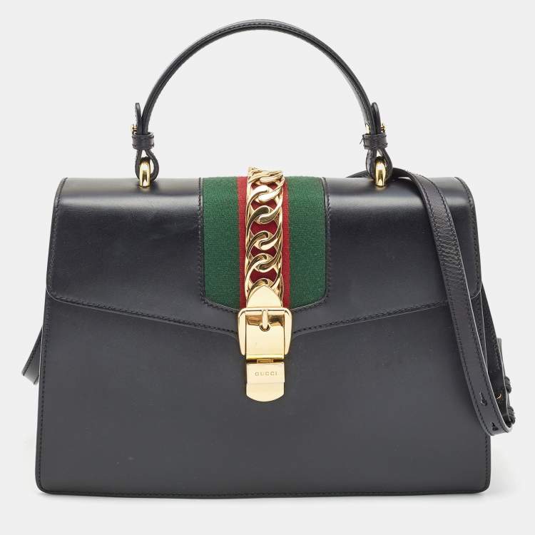 Pre Owned Gucci Black Leather Medium Sylvie Top Handle Bag