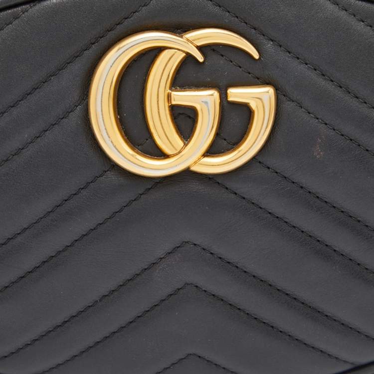 Pre Owned Gucci Black Matelassé Leather GG Marmont Belt Bag