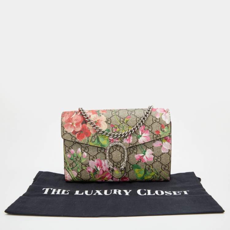 Pre Owned Gucci Multicolor GG Supreme Blooms Canvas and Leather Dionysus Wallet On Chain