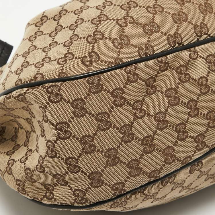 Pre Owned Gucci Beige/Black GG Canvas and Leather Medium Sukey Hobo