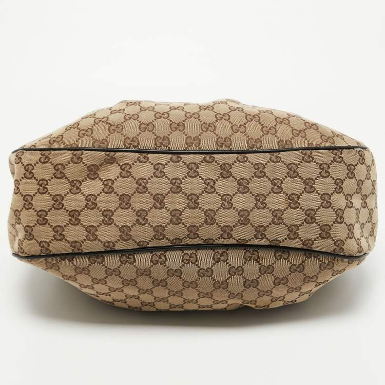 Pre Owned Gucci Beige/Black GG Canvas and Leather Medium Sukey Hobo