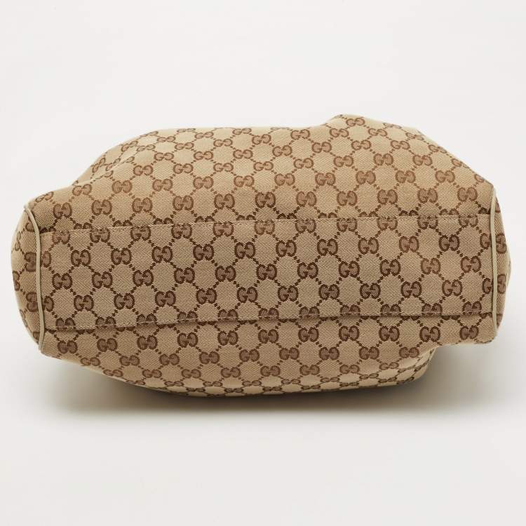 Pre Owned Gucci Beige GG Canvas and Leather Medium Sukey Tote