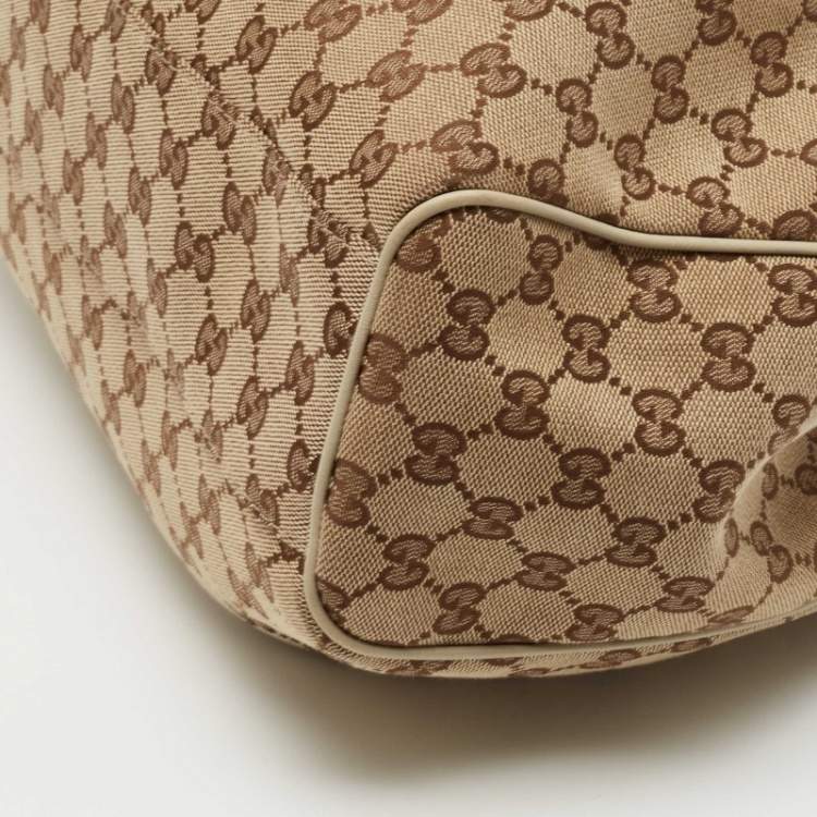 Pre Owned Gucci Beige GG Canvas and Leather Medium Sukey Tote