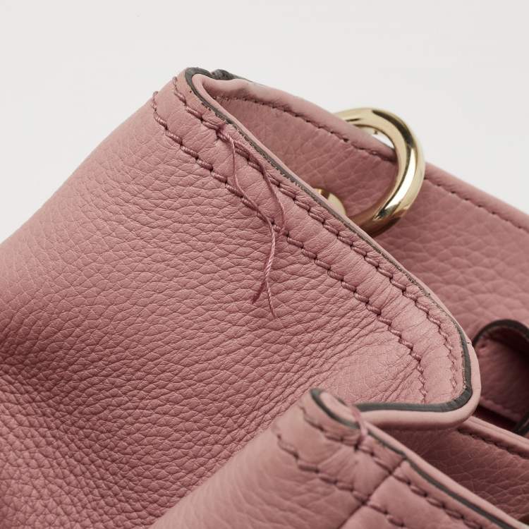 Pre Owned Gucci Old Rose Leather Bamboo Handle Tote