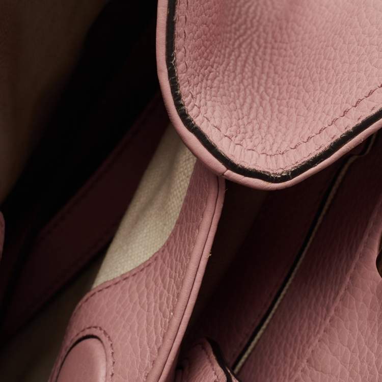 Pre Owned Gucci Old Rose Leather Bamboo Handle Tote