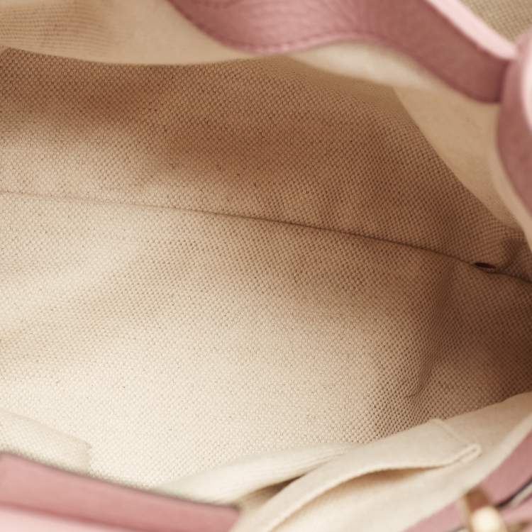 Pre Owned Gucci Old Rose Leather Bamboo Handle Tote