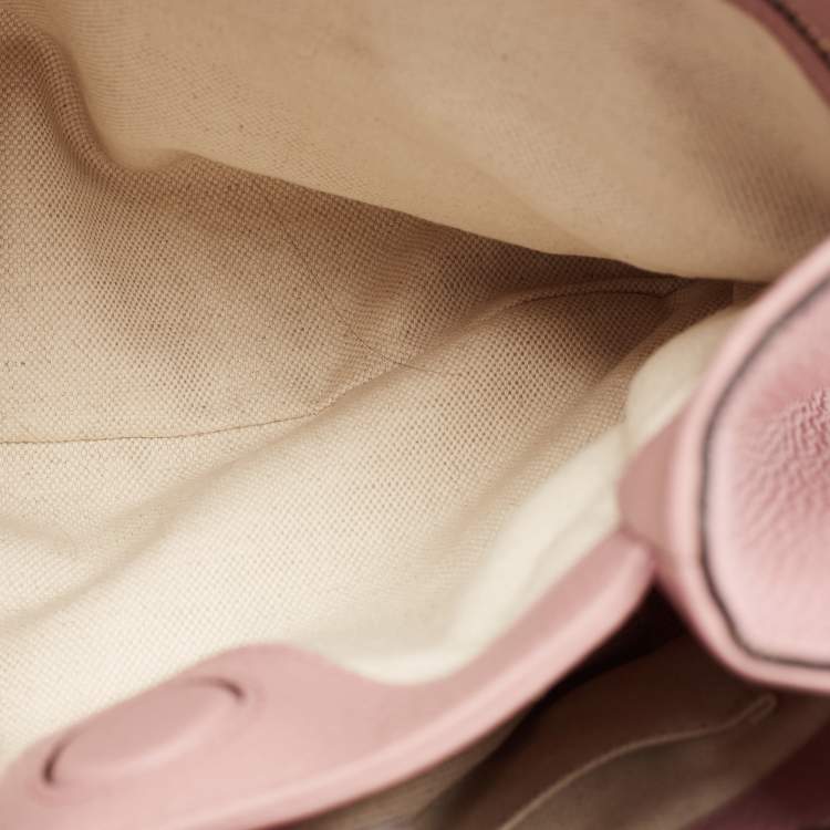 Pre Owned Gucci Old Rose Leather Bamboo Handle Tote