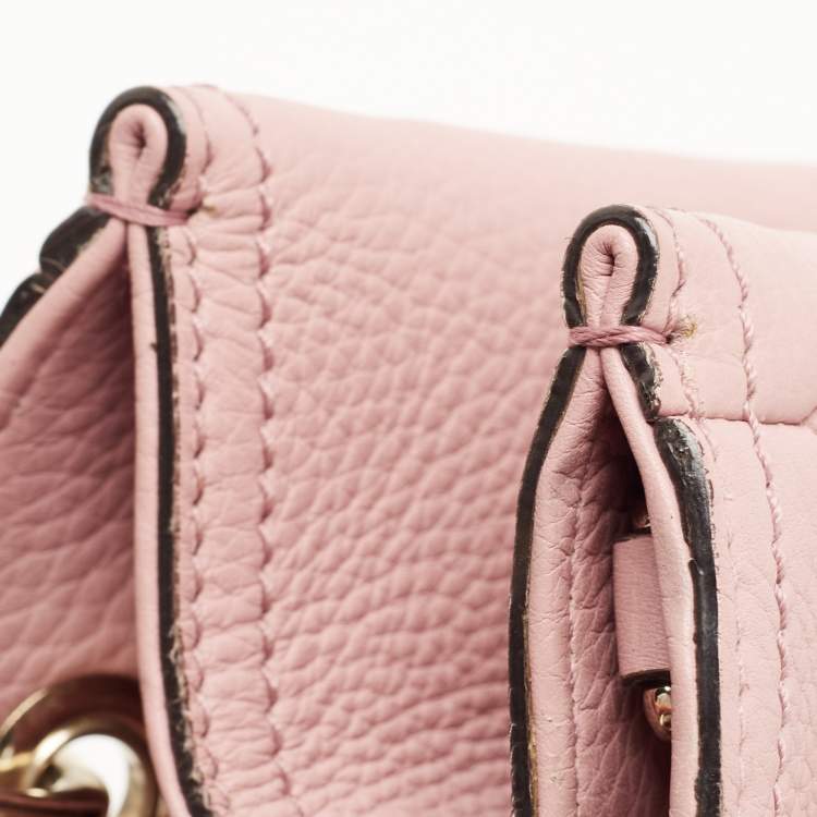 Pre Owned Gucci Old Rose Leather Bamboo Handle Tote