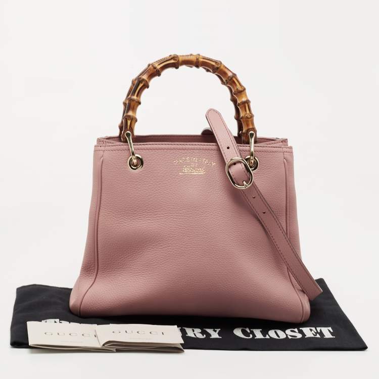 Pre Owned Gucci Old Rose Leather Bamboo Handle Tote